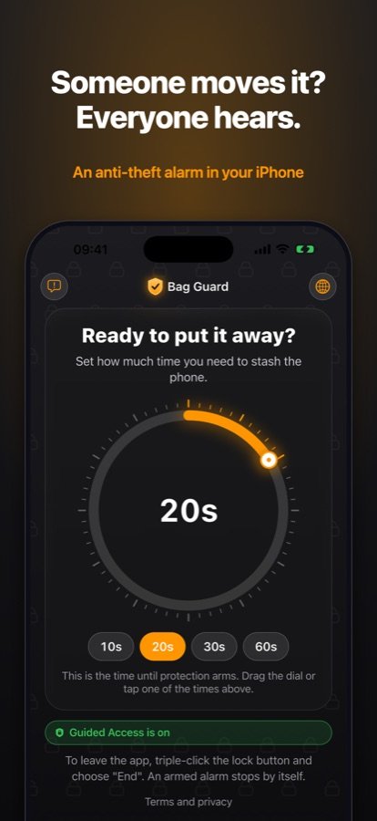 Arming screen with a time picker