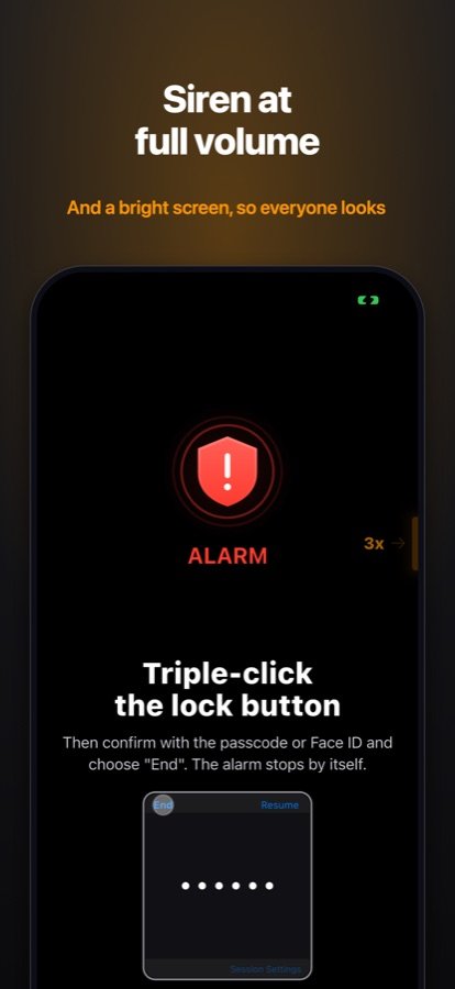 Alarm with siren and bright screen